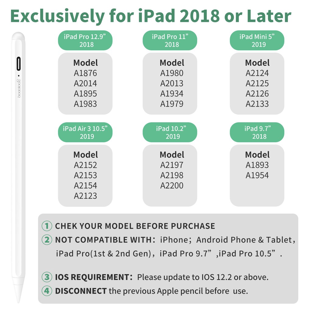 Bút cảm ứng GOOJODOQ Bluetooth Gen 1 đa năng thích hợp cho Android / Ipad / HUAWEI / xiaomi / oppo pad