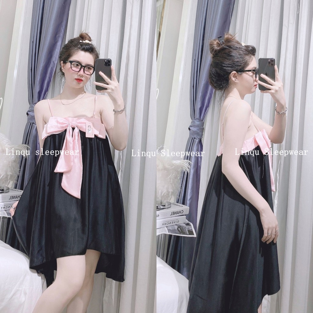 Váy ngủ 2 dây sexy, Váy ngủ sexy nữ chất lụa latin mềm mại Freesize - Linqu Sleepwear
