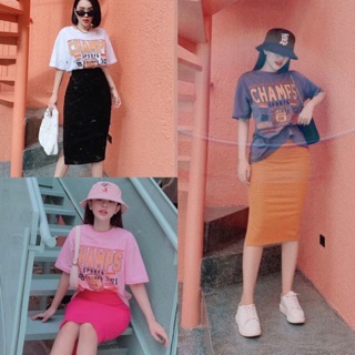 Set váy bút chì + áo pull chữ champs from rộng qc