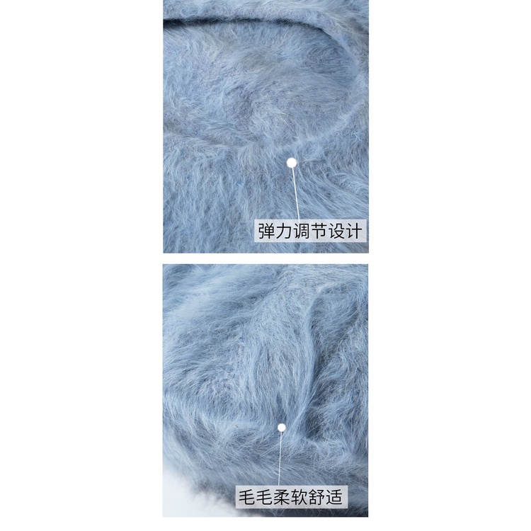 Mũ Beret Lông Thỏ Màu Đen Thời Trang Mùa Đông Cho Nữ