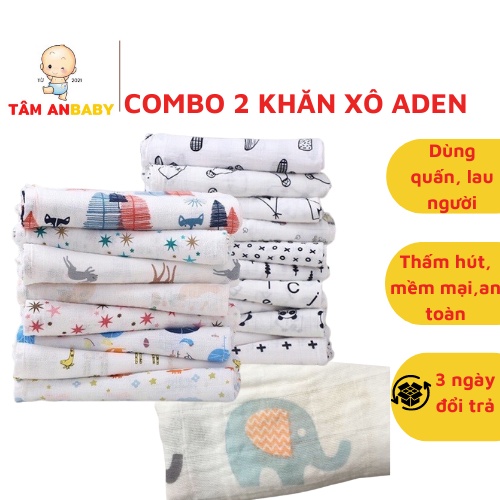 Combo 2 Khăn xô Aden Sợi Tre 100% Chất Siêu Mềm, Cỡ Đại 120x120. Khăn Xô Đa Chức Năng
