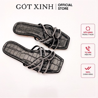 Dép nữ GÓT XINH D50 quai đính đá đế bệt