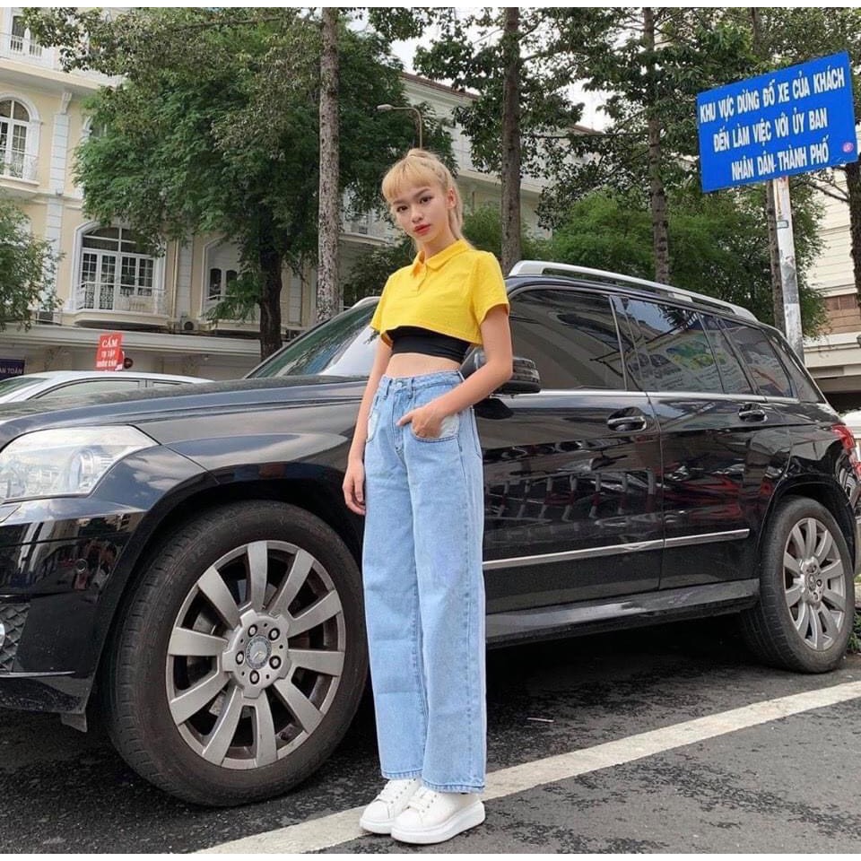 Set áo polo croptop trơn mix cùng áo ống trơn xinh xinh xinh