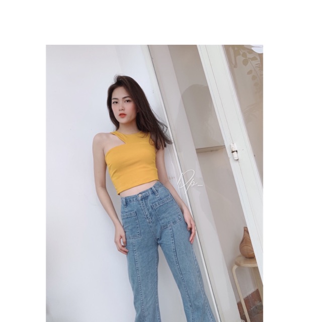 Áo croptop chéo vai có mút ngực
