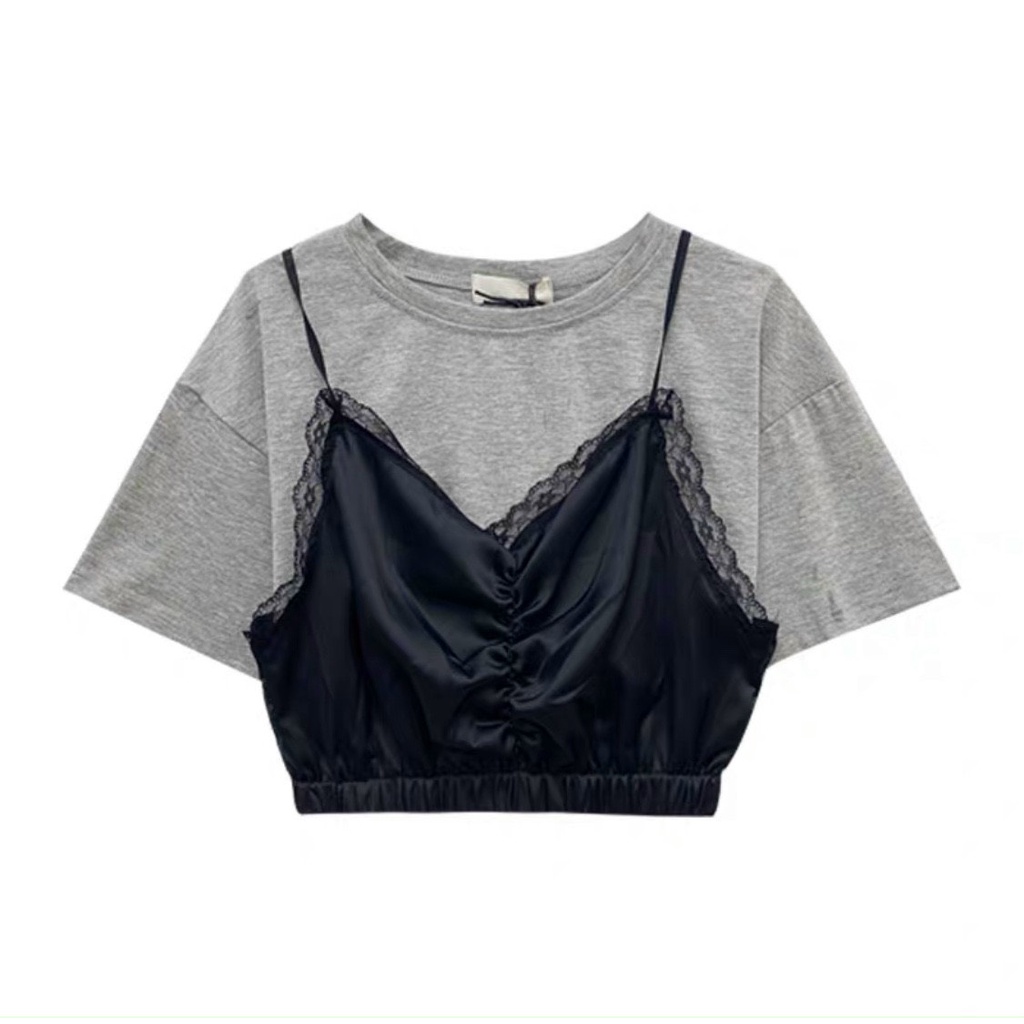 áo kiểu croptop kèm áo phi yếm ren ngoài xinhu