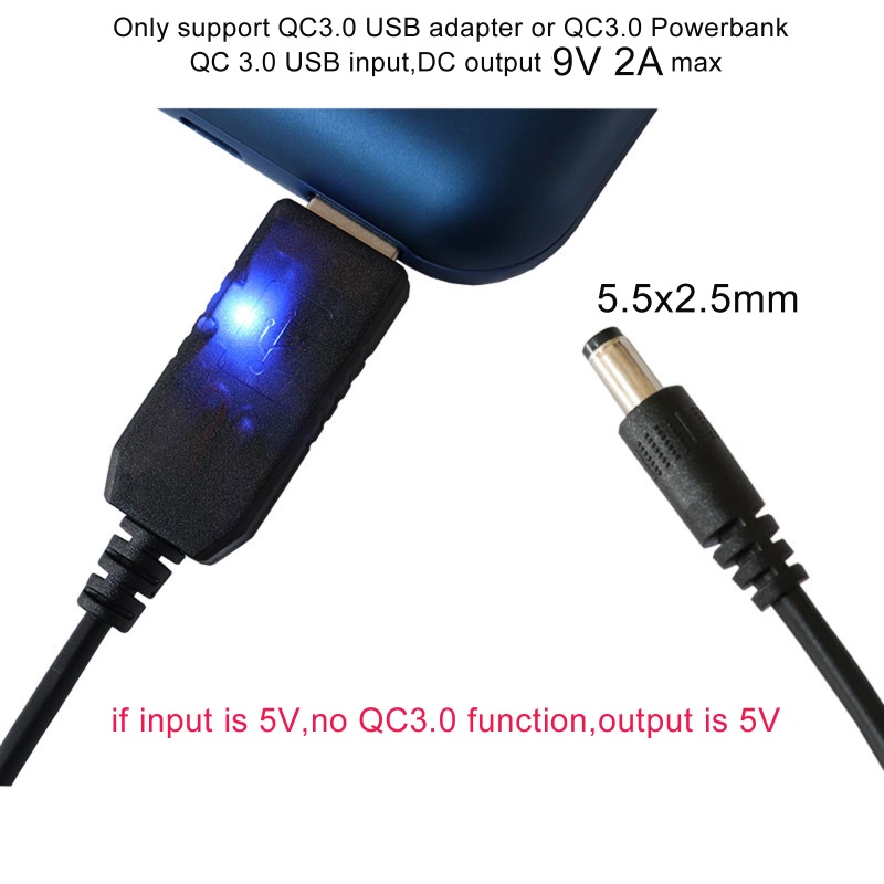 Cáp Chuyển Đổi QC3.0 USB Sang 9V 5.5x2.5mm Chuyên Dụng Cho Máy Quay CCTV