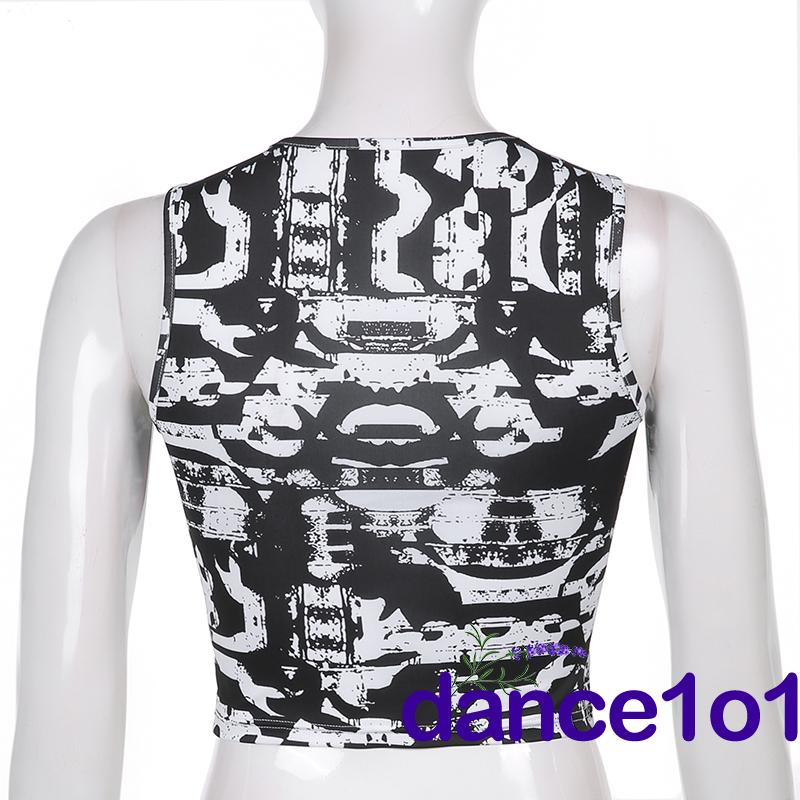 Áo thun không tay cổ tròn in hình đôi môi cho nữ