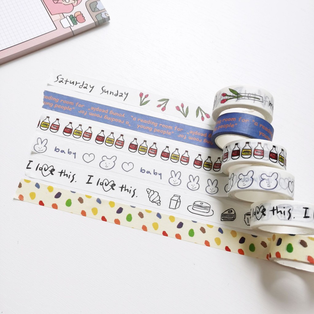 Băng dính Washi tape trang trí sổ học tập phong cách Nhật Bản siêu dễ thương tiện lợi