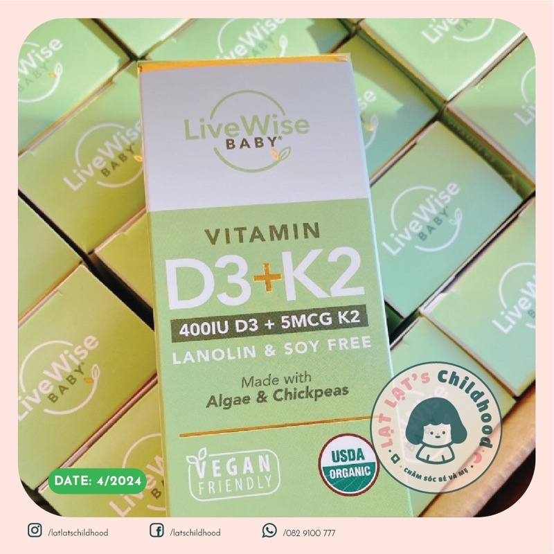 Vitamin D3 + K2 Thuần Chay LIVEWISE BABY - Mỹ