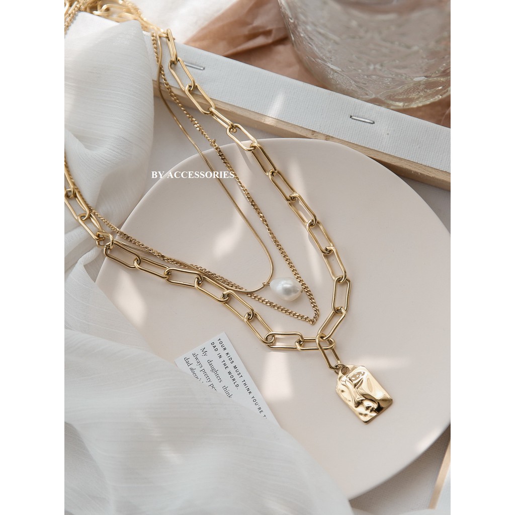 Set dây chuyền titan 3 tầng hình mặt người không gỉ