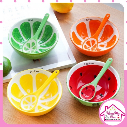 Bát Sứ, Tô Sứ Hoa Quả Cực Hot Có Rãnh Gác Đũa, Decor Bàn Ăn Dễ Thương