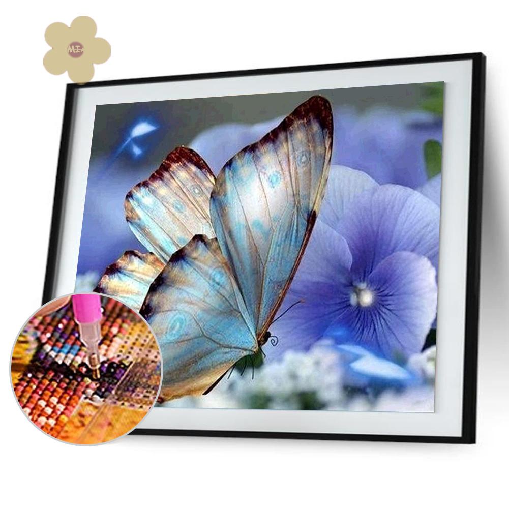 Tranh Đính Đá 5d Tự Làm 30x25cm Hình Bướm Xanh
