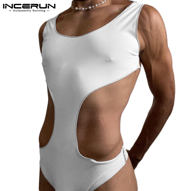 Jumpsuit INCERUN kiểu sát nách cổ tròn khoét lỗ gợi cảm cho nam