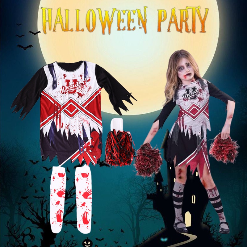 2022 Girls Zombie Cheerleader Cosplay Costume Dress Carnival Party Outfit Halloween gift