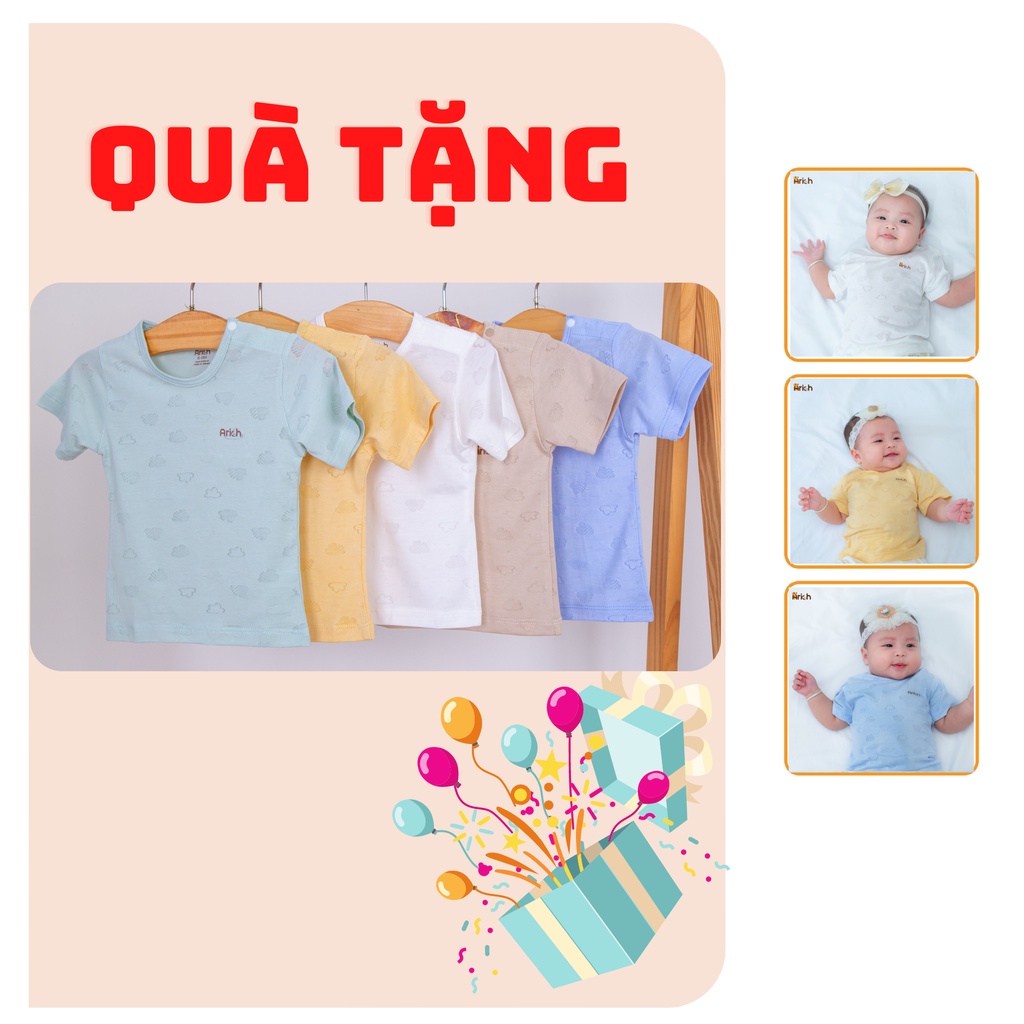 Quà tặng áo cộc tay cài vai dệt Jacquard Arich vải sợi tre thoáng khí, mềm mịn cho bé