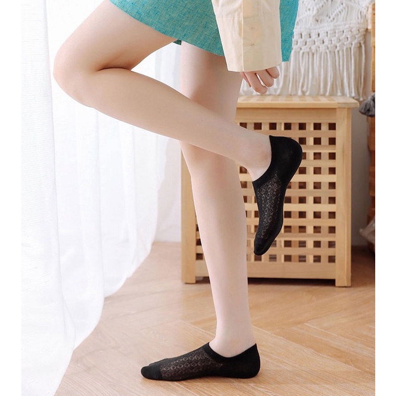 Đôi vớ lưới cotton cổ thuyền thoáng khí màu sắc đơn giản cho nữ
