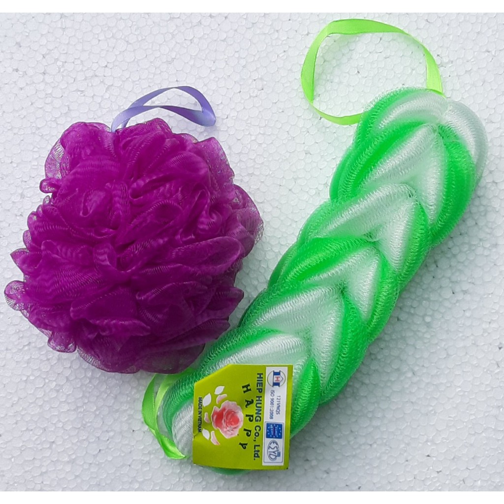 [02 cái 01 tròn + 01 dài  Bông Tắm Happy tạo bọt cao cấp- SHOP GIAO MÀU NGẪU NHIÊN THEO HÌNH
