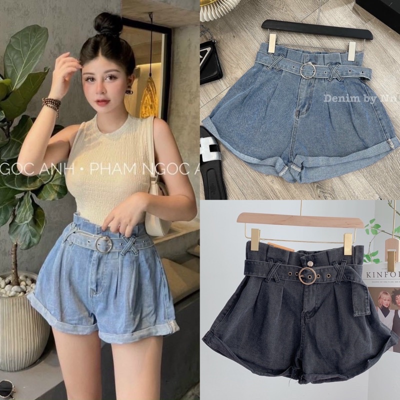 [Ảnh thật/Video]Quần sooc xoè đai X Hàn Quốc Quần đùi jean phong cách năng động