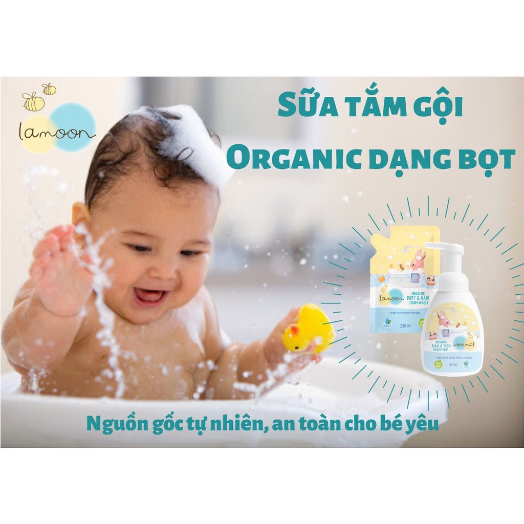 Sữa tắm gội Organic cho bé dạng bọt Lamoon - Bình 250ml