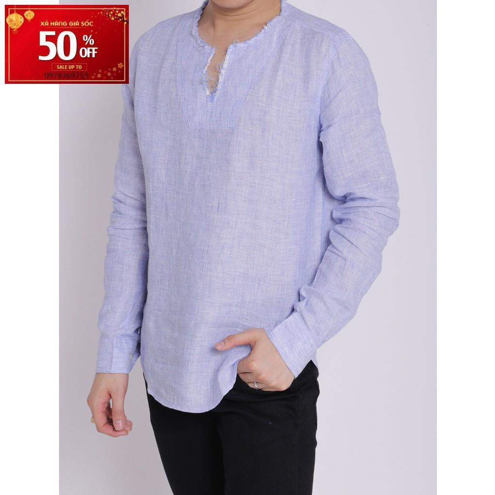 Áo sơ mi nam linen cao cấp dài tay cổ tua tròn boypro SBM006 (màu trắng)