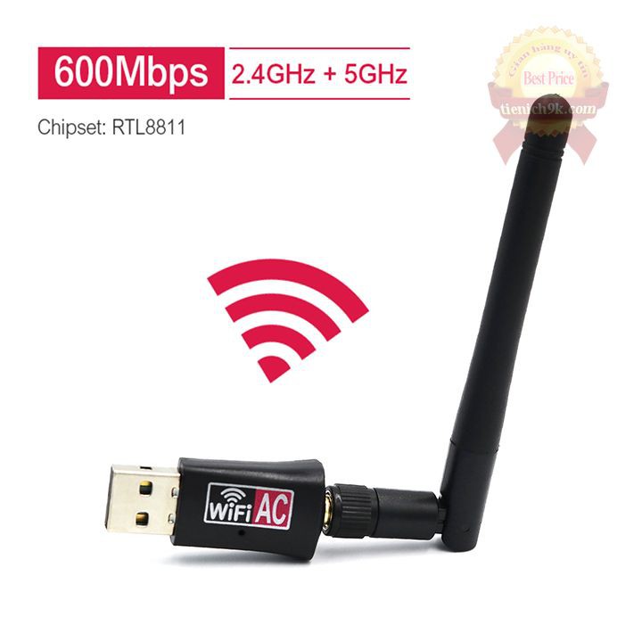 USB thu phát sóng wifi băng tần kép 5Ghz 600Mbps 3.0 RTL8812CU Có Râu