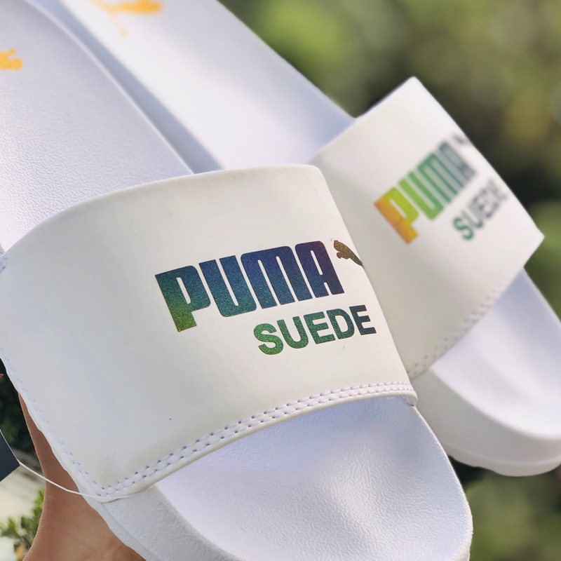 Dép unisex puma phản quang ❤️FREESHIP + Hộp❤️  dép quai ngang hình con báo mlb nam nữ thể thao kèm tem tag mác,màu trắng