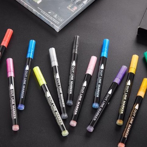 Outline Pen Highlight Marker - Bộ 12 cái Bút nhũ có nét viền chữ sẵn outline marker nổi bật bút kim tuyến ghi nét viền