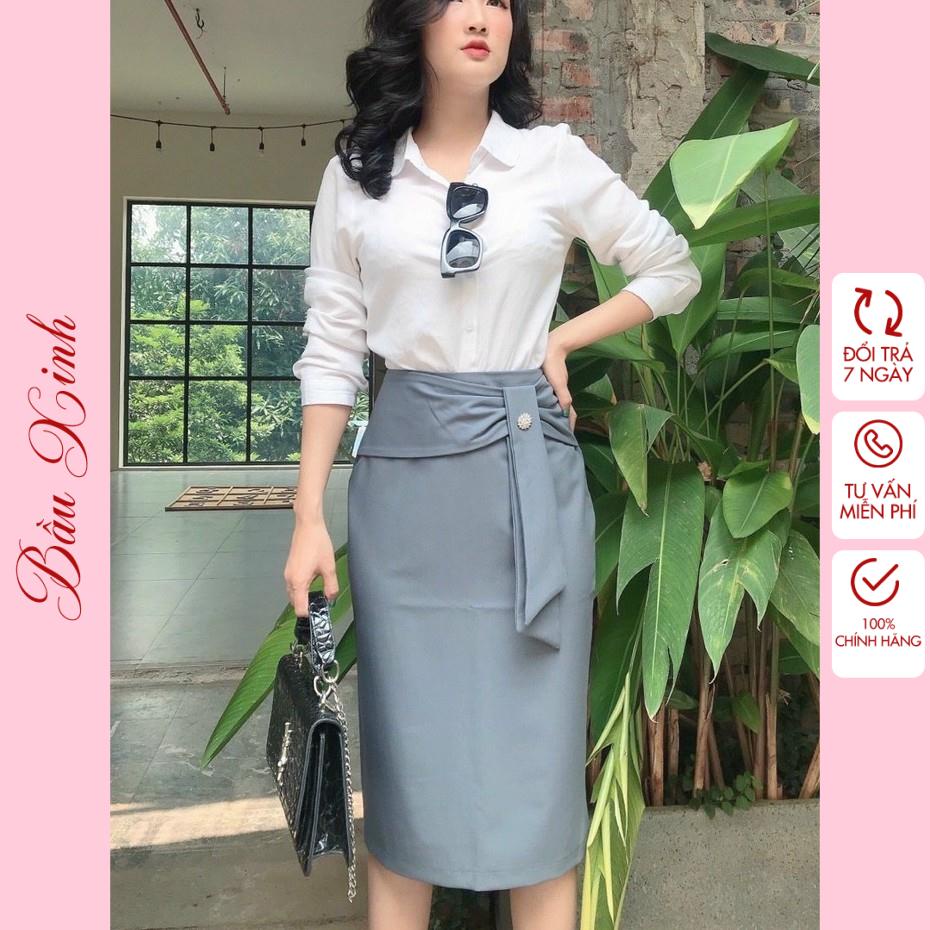 Chân Váy Dài Công Sở Chữ A xẻ tà phong cách ulzzang Hàn Quốc, Váy Dài Xẻ Tà Chữ A Công Sở