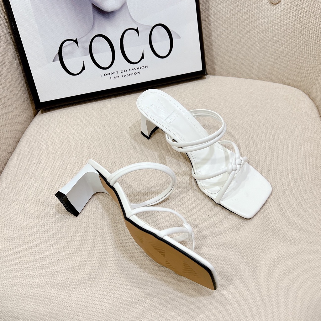 Guốc nữ quai ngang gút dây gót mảnh cao 7f da mềm dễ mang kiểu dáng Hot Trend 2023 - Dép cao gót MT Shoes