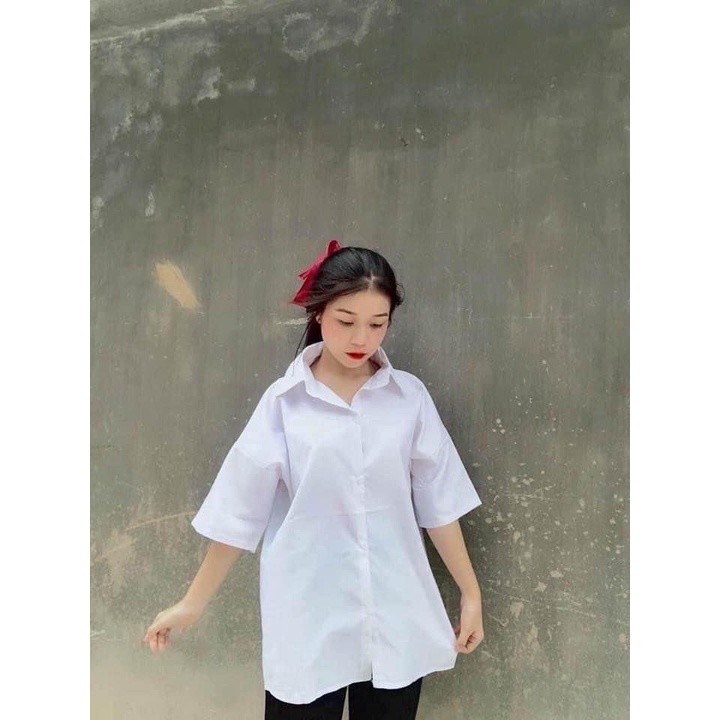 Áo Sơ Mi Tay Lỡ Hình Gấu Hot Trend 2021- Áo Sơ Mi Cổ Đức Ulzzang