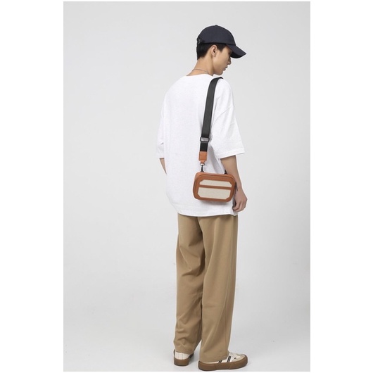 Túi da đeo chéo nhỏ nam nữ unisex hình hộp chữ nhật chất liệu da PU