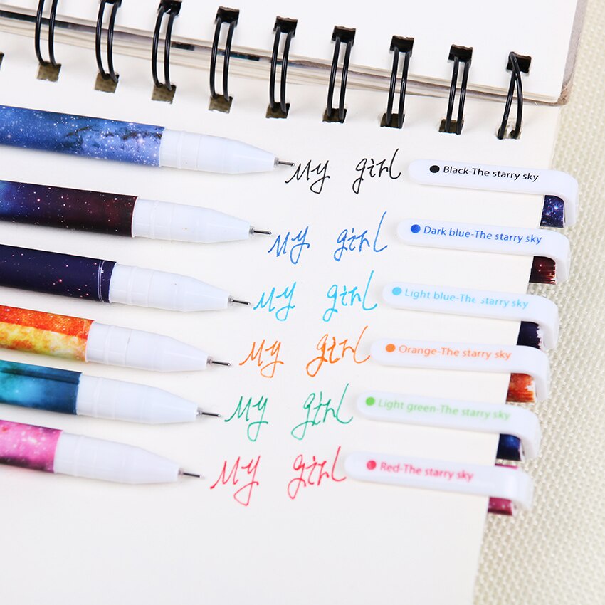 Set combo 10 multi colored gel Ink pens blue light dark green light purple pink orange black red Galaxy Colorful Cute