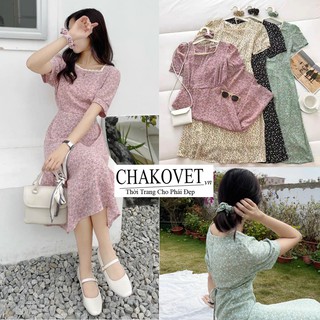 Đầm dự tiệc hoa nhí cổ ren kèm chun, kiểu váy hoa vintage Nàng Thơ loại đẹp dày dặn dáng dài, đầm hoa ulzzang -ckv123