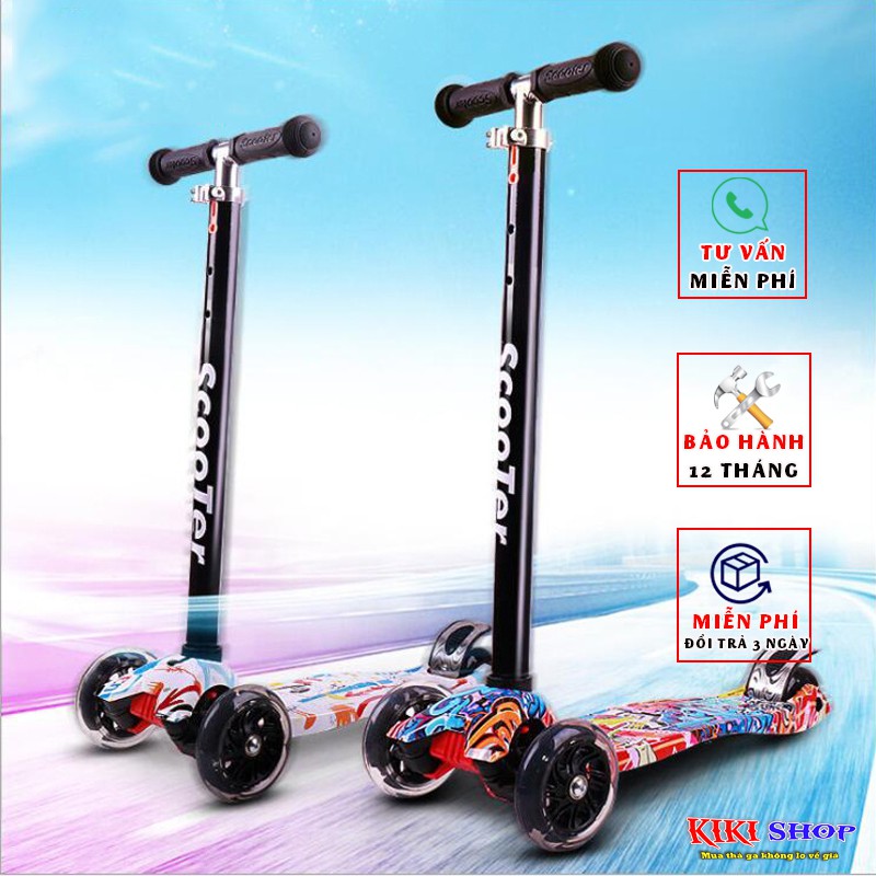 Xe scooter cho bé Graffiti, xe trượt scooter 3 bánh phát sáng vĩnh cửu, chịu lực tốt, Kiki shop