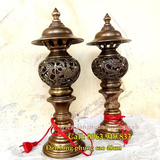 Đèn long phụng, đèn thờ bằng đồng, đèn điện bằng đồng màu ánh kim, bán đèn thờ, giá đôi đèn thờ