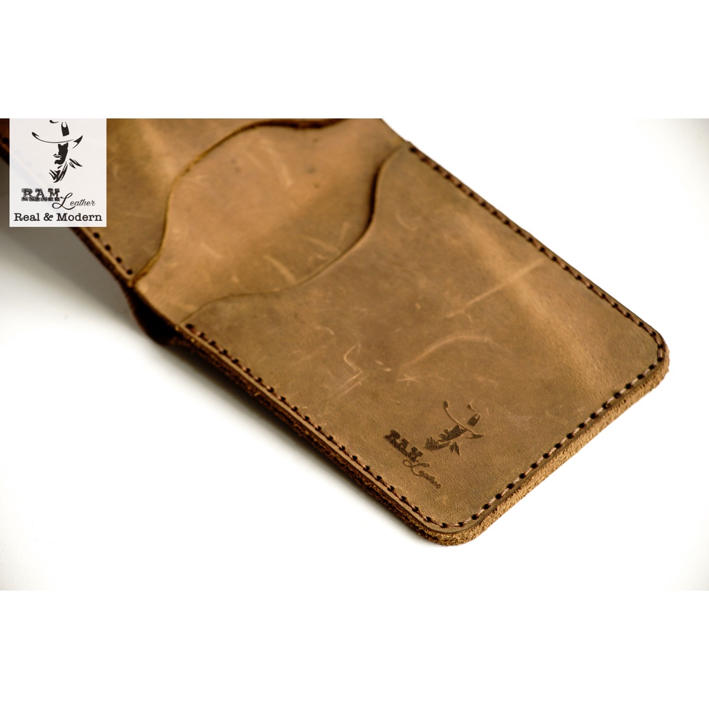 Ví nam da bò RAM Leather Simple Wallet Da Bò Thật Màu Nâu Đất Dáng Ngang