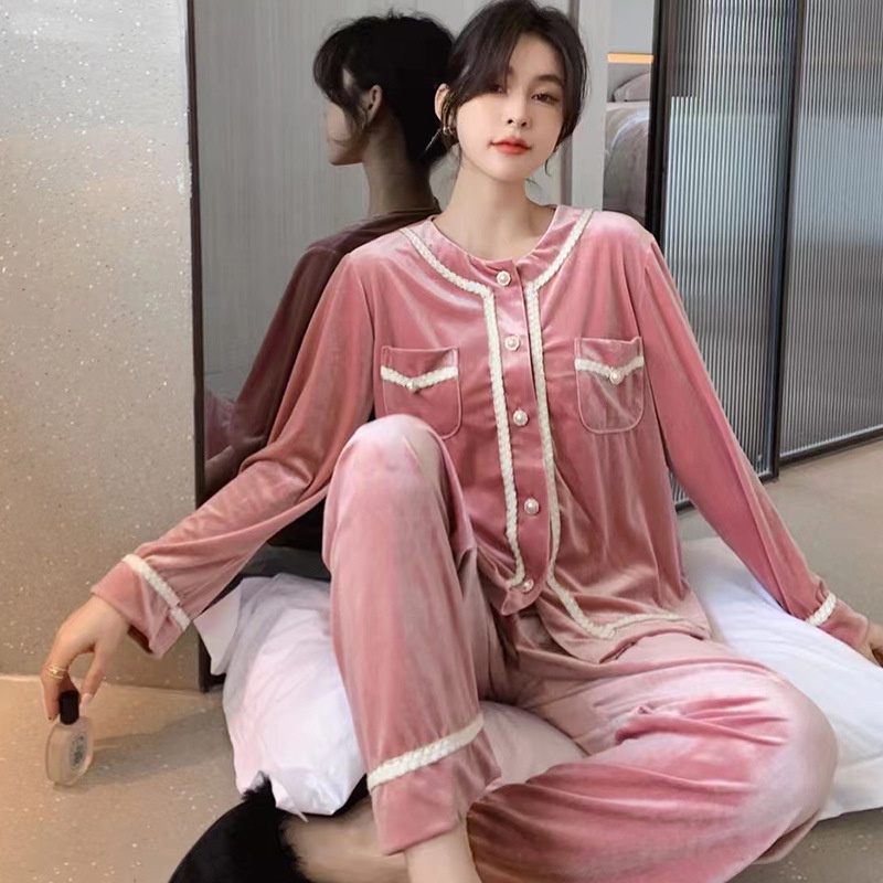 (MớI) Bộ Pijama Nhung DàI Tay Giữ ẤM Cho Nữ