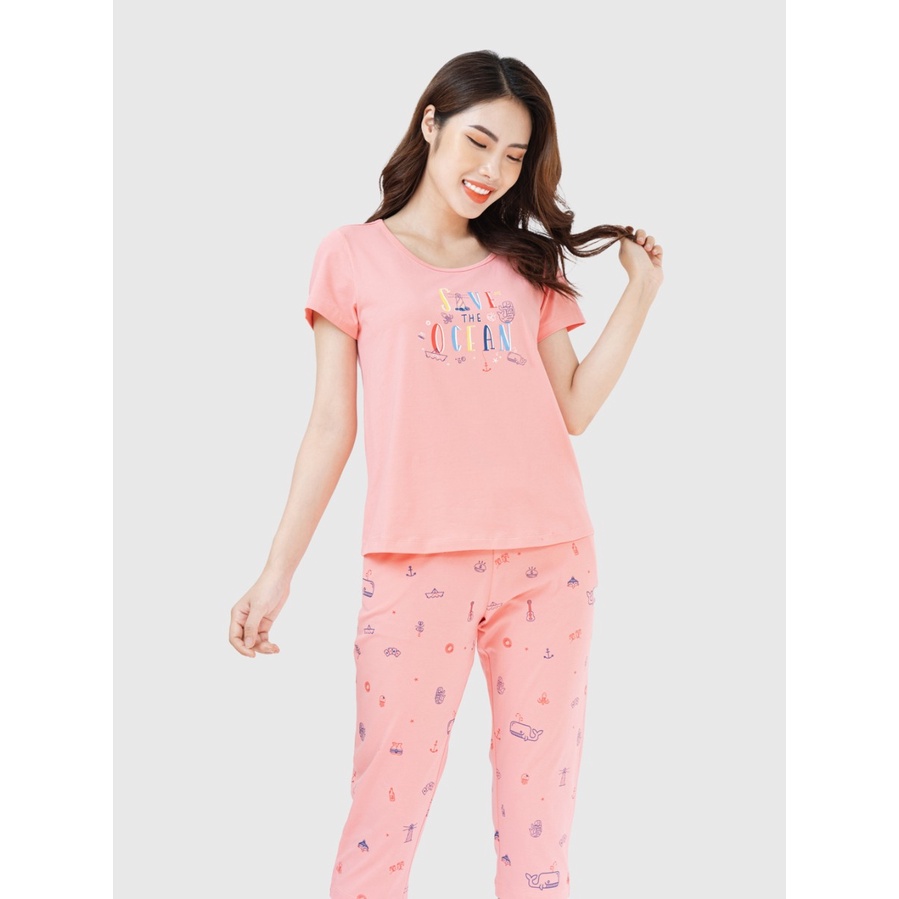 Bộ mặc nhà áo cộc tay quần lửng Cotton Winny 21288 Giá 465.000đ