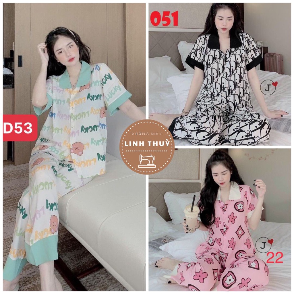 Bộ pijama cộc tay nữ cổ sen dễ thương nhiều màu