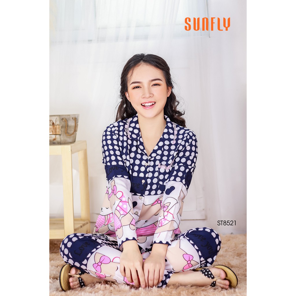 Đồ bộ Pijamas lụa SUNFLY áo dài tay, quần dài ST8521