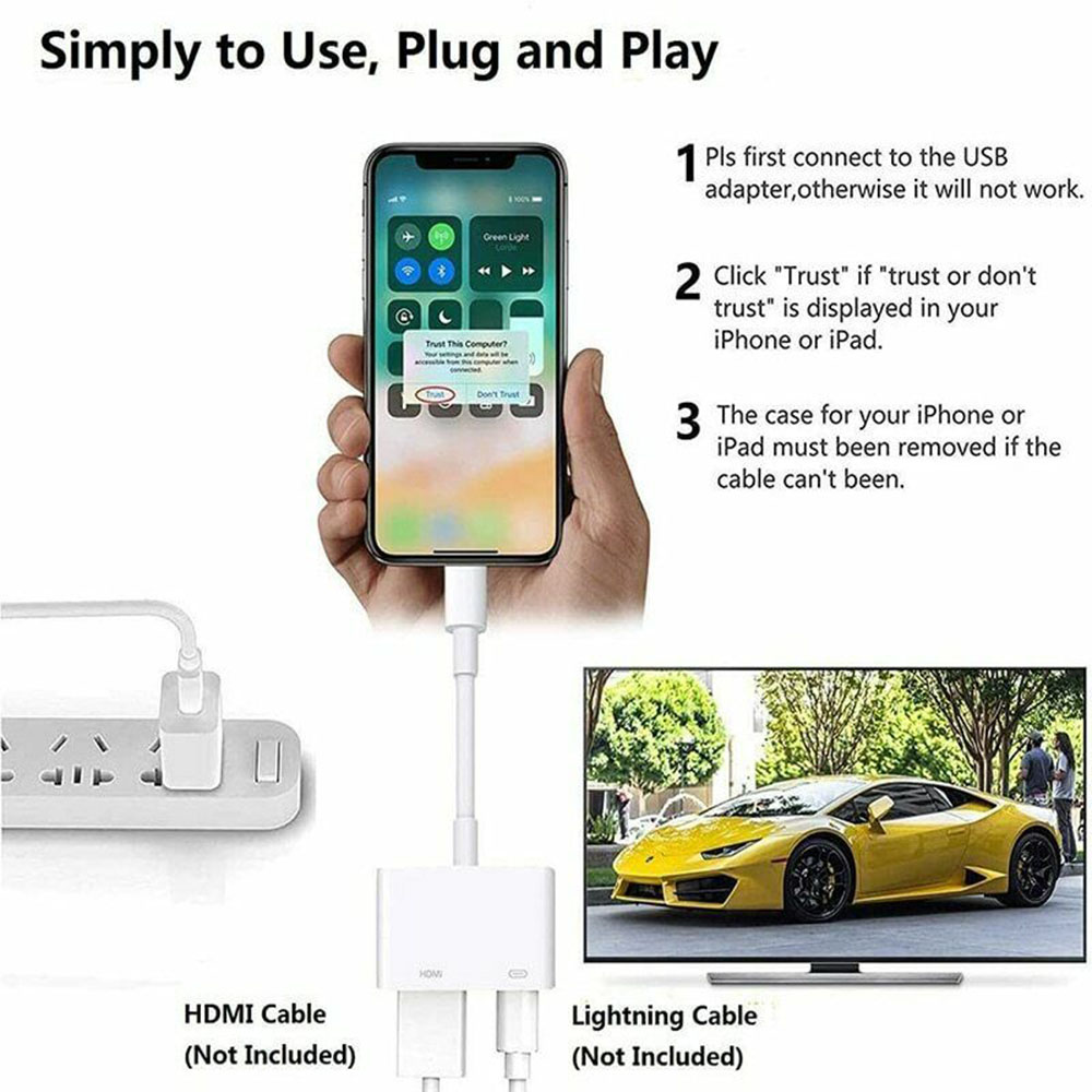 Cáp Chuyển Đổi 1080p Usb Sang Digital Av Tv Hdmi Cho Ipad Air Apple Iphone Xr 12