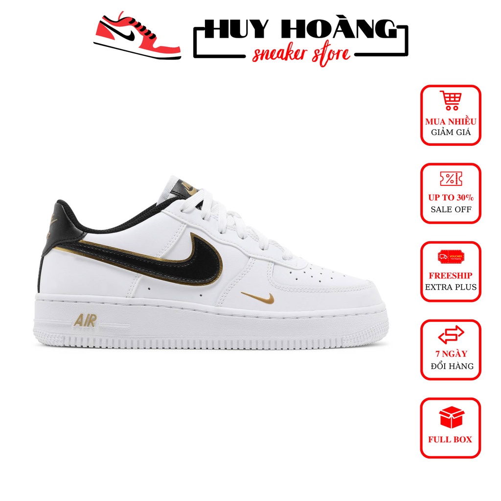 Giày thể thao nam nữ Nike AF1 Trắng móc đen vệt vàng cổ thấp - Giày sneaker Nike air force 1 Black Gold nam nữ Full Box