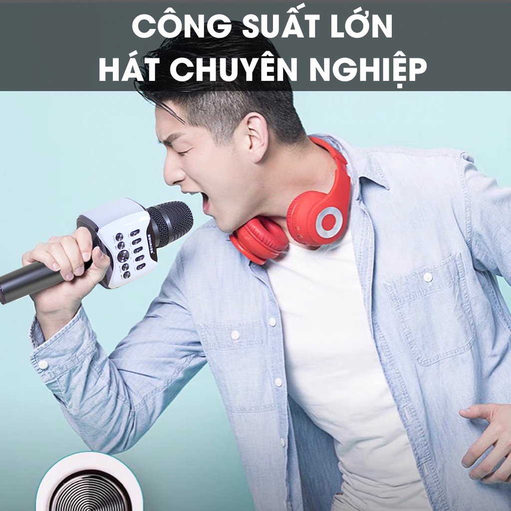 Micro bluetooth kèm loa karaoke chính hãng Sunrise - H53D, Mic mini không dây loa hay tích hợp Bass, Treble, Effect Echo
