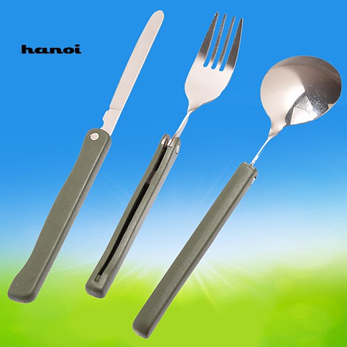 Set 3 dụng cụ ăn uống cắm trại muỗng / nĩa / dao bằng inox