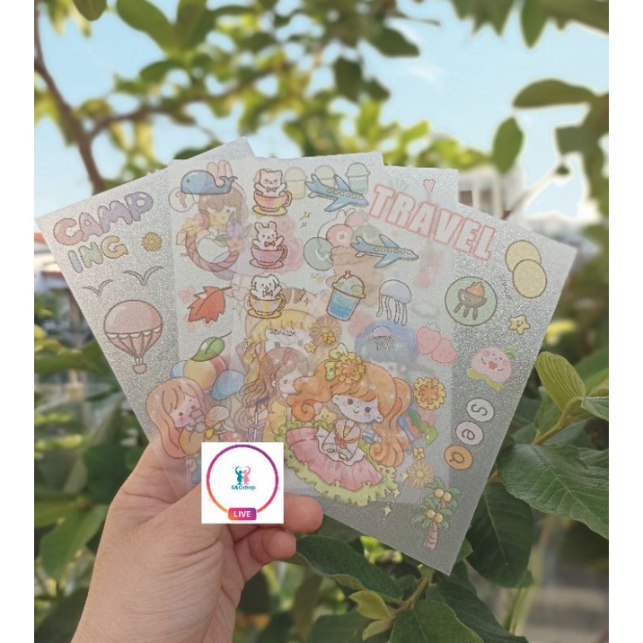 Sticker hình nhãn dán trang trí 4 tấm trong suốt mờ phong cách hàn quốc đẹp đa dạng mẫu đã cắt sẵn xinh xinh