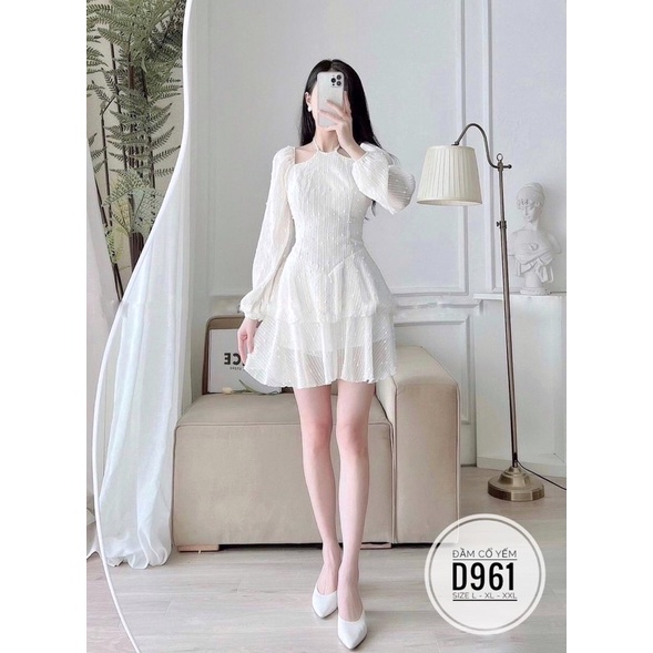 BIGSIZE NHUNG LÊ Đầm cổ yếm tầng D961