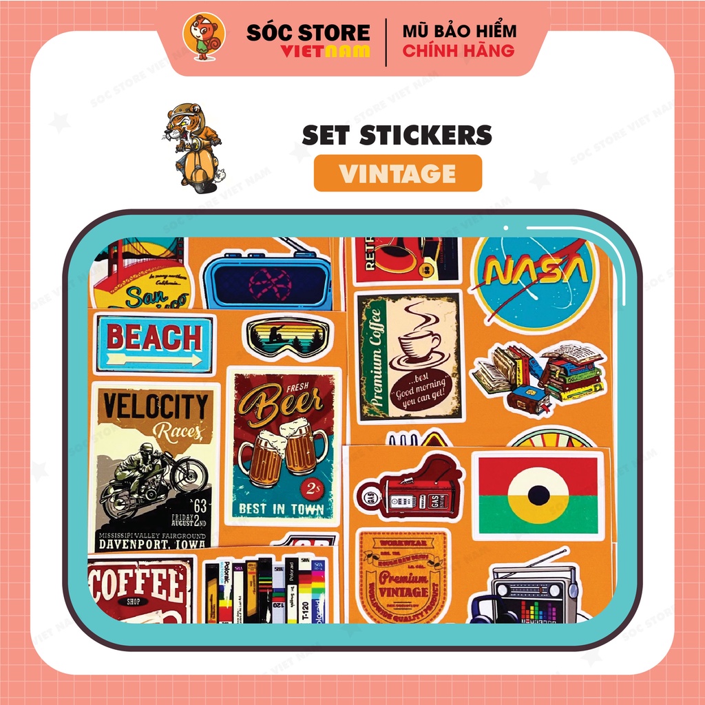 Set 10 sticker dán, custom mũ bảo hiểm nửa đầu, 3 phần 4, laptop, ván trượt chống nước Sóc Store