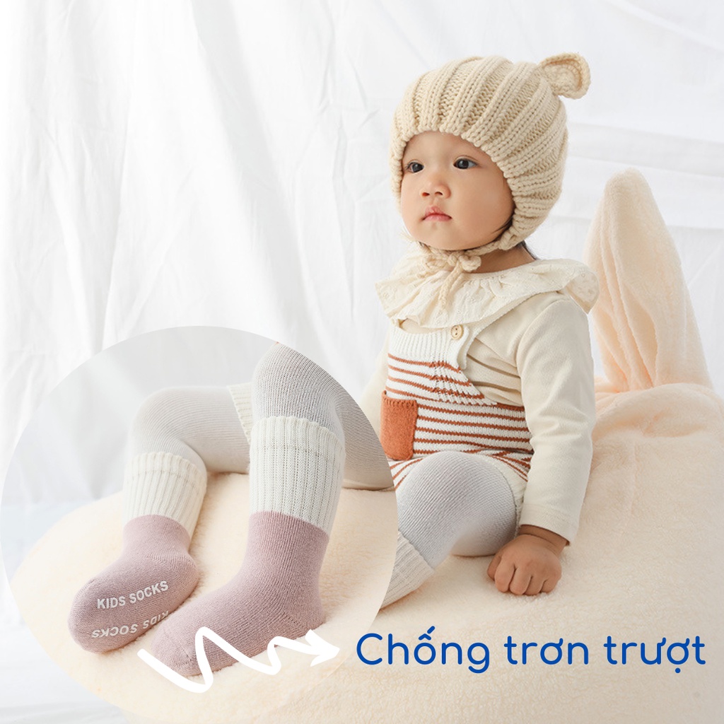 Set 3 đôi tất hàn cao cổ cotton loại DÀY siêu ấm cho mùa đông màu phù hợp cả bé trai và bé gái