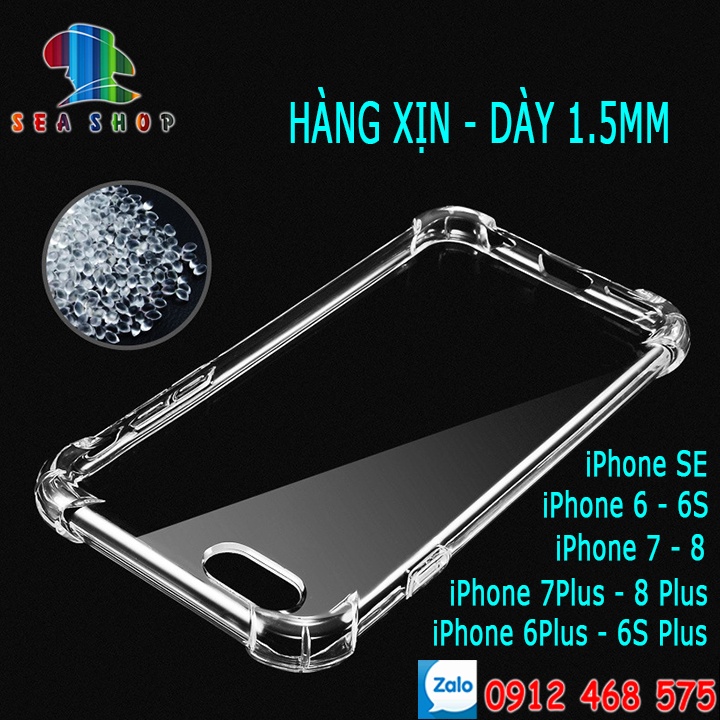 Ốp lưng -CHỐNG SỐC hàng xịn 0.15mm - iPhone 6,6S,7 Plus, 8Plus, SE2, XS Max, XR -Thiết kế dày 4 góc -Kính cường lực