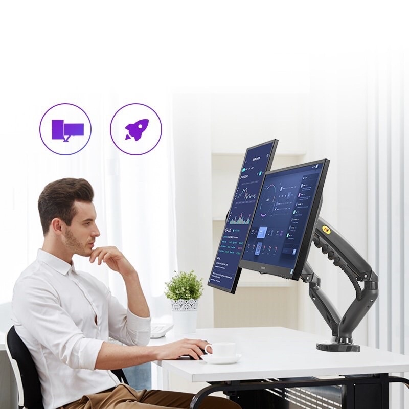 [Phiên Bản Mới] Giá treo hai màn hình NB F160 (17-27 inch) - Xoay 360 độ - Dual Arm Monitor